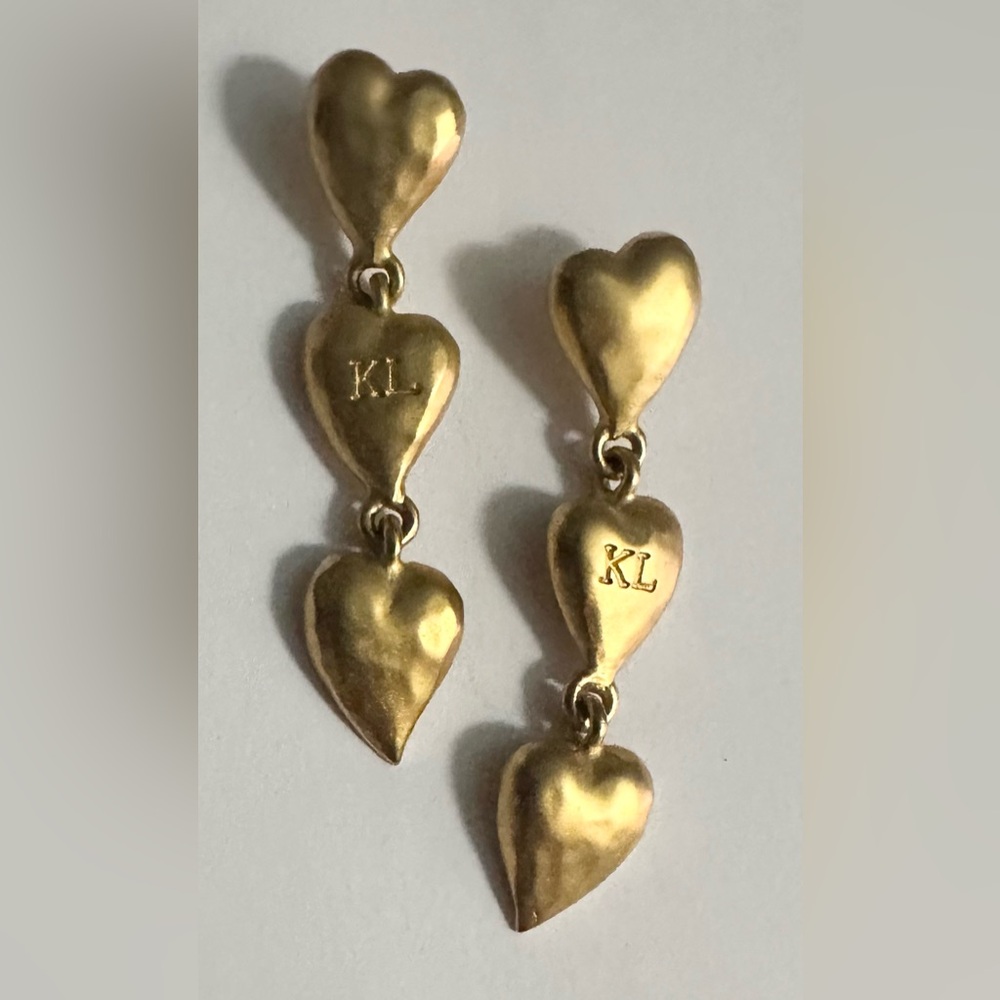 RARE SIGNED Vintage Karl Lagerfeld/Chanel Designer 2.25” HEARTS Pierced Earrings